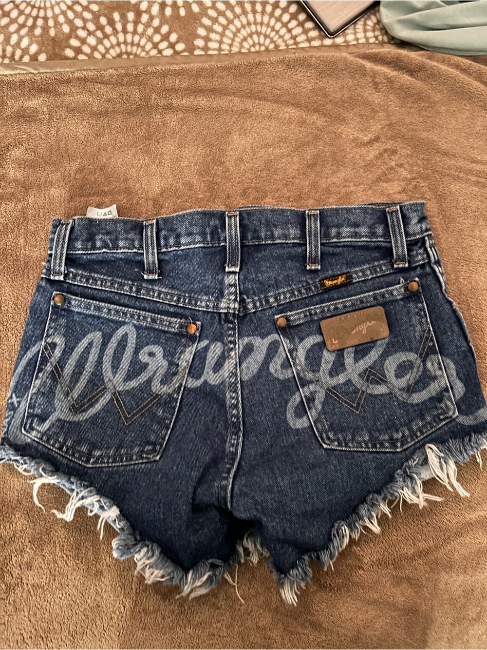 Wrangler Medium Blue Denim Frayed Cutoff Shorts